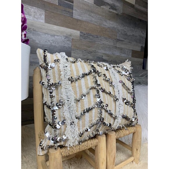 Moroccan Vintage Pillow Wedding Blanket Handira Cushion 03YS00122 - Picture 7 of 9